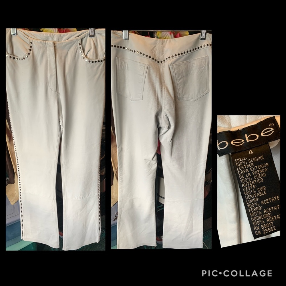 Cache White Leather Pants with Stud detailing